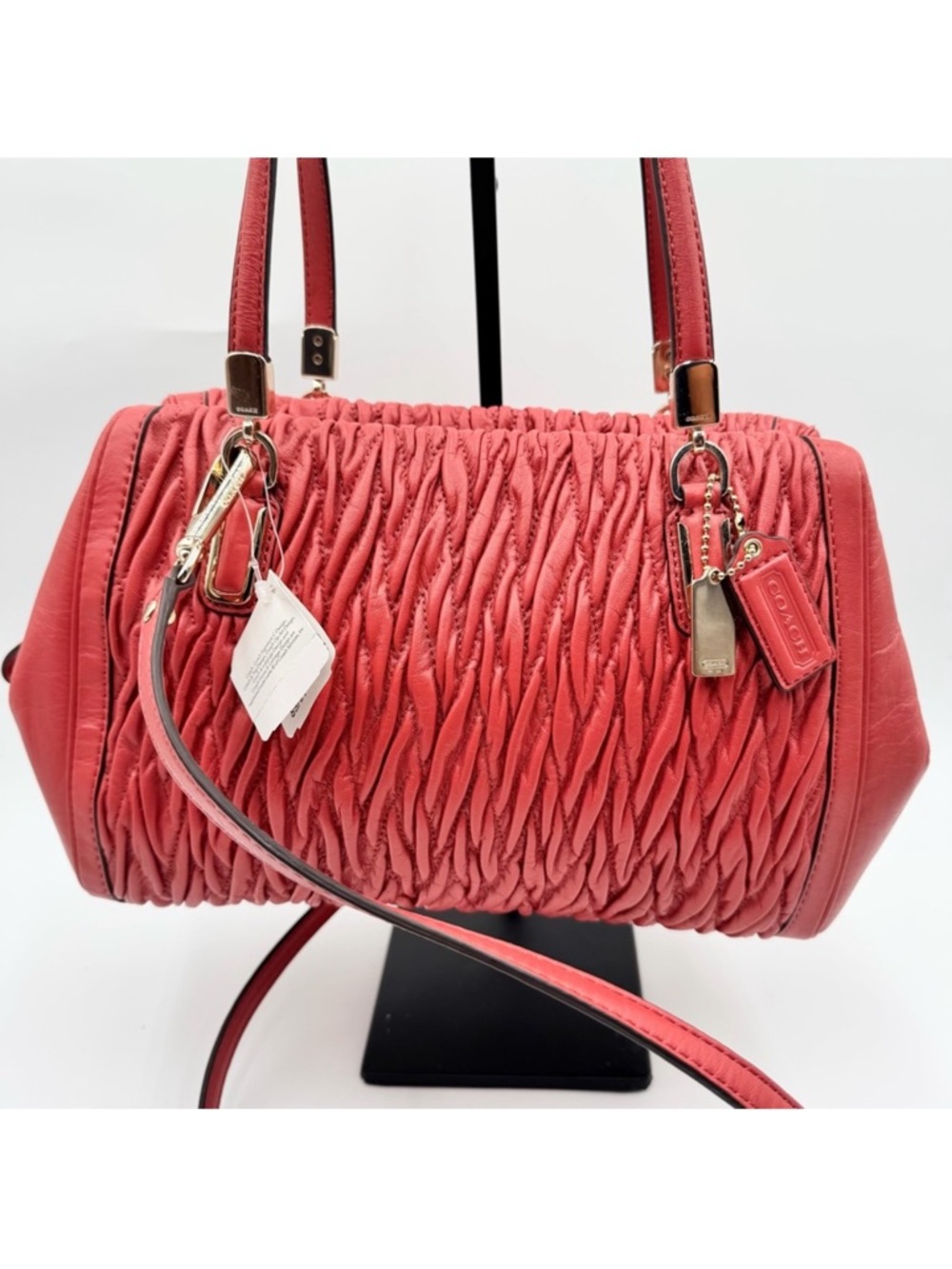 Coach Limited Edition Madison Gathered Chevron Red Leather Madeline Satchel NWT - Picture 2 of 13